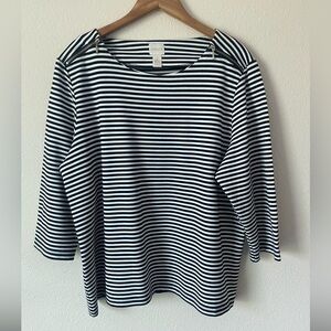 Chico’s Women’s Black&White Striped 3/4Sleeve Knit Top Chico’s Size 3 US Size L